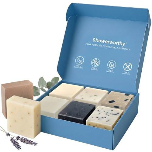 Showerworthy Pflanzliche Bio-Seife 8er-Pack – Handgemacht in den USA mit ätherischen Ölen für trockene & empfindliche Haut, je 141 g