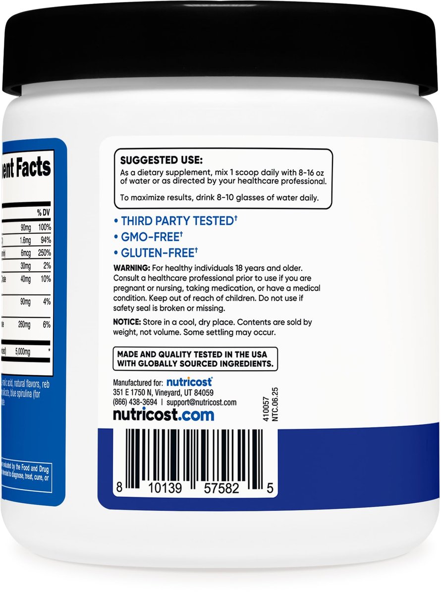 Nutricost Creatin-Monohydrat + Hydration Blauer Himbeergeschmack (30 Portionen) – 7 Vitamine & Mineralien, 5000 mg Creatin pro Portion