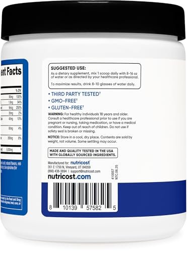 Nutricost Creatin-Monohydrat + Hydration Blauer Himbeergeschmack (30 Portionen) – 7 Vitamine & Mineralien, 5000 mg Creatin pro Portion