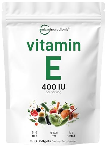 Micro Ingredients Vitamin E 400 IE, 300 Weichkapseln – Reine Vitamin E Öl Kapseln – Antioxidans Nahrungsergänzung für Haut, Gesicht, Herz und Immunsystem – Nicht-GVO, Glutenfrei