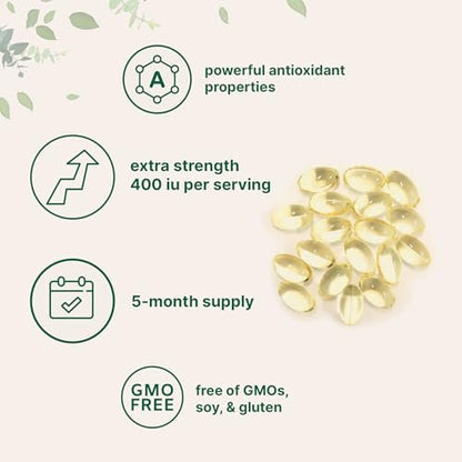 Micro Ingredients Vitamin E 400 IE, 300 Weichkapseln – Reine Vitamin E Öl Kapseln – Antioxidans Nahrungsergänzung für Haut, Gesicht, Herz und Immunsystem – Nicht-GVO, Glutenfrei