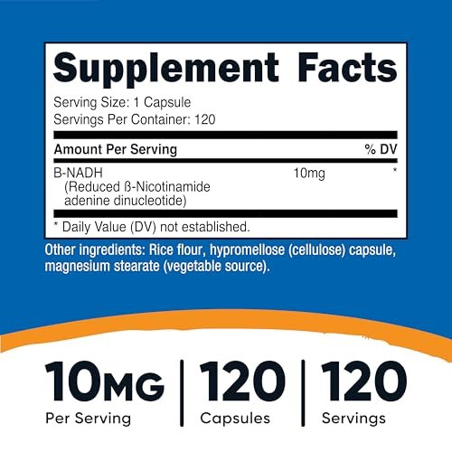 Nutricost NADH 10 mg pro Portion – 120 Kapseln – B-Nicotinamidadenindinukleotid, vegan, glutenfrei