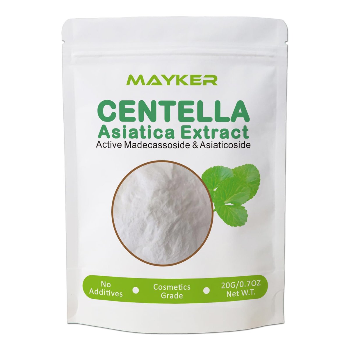 MAYKER Reines Centella Asiatica Extrakt Pulver 0,7 Unzen – mit aktivem Madecassosid und Asiaticosid B – ideal zur Verbesserung von DIY-Hautpflegeformulierungen – vielseitige Zutat für DIY Centella Asiatica Seren