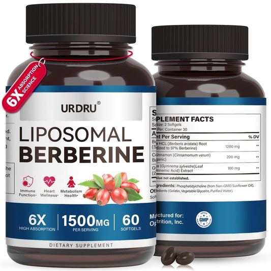 URDRU 3-in-1 Liposomales Berberin Supplement 1500mg – mit Ceylon-Zimt & Gymnema, hohe Bioverfügbarkeit Berberin Kapseln für Frauen und Männer, AMPK-Aktivator