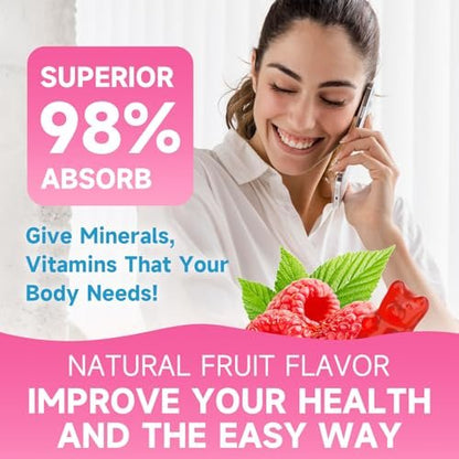 Calcium Citrate Gummies, Zuckerfrei, 1000 mg Calciumcitrat für gesunde Muskeln, Absorption Calcium Supplement für Erwachsene & Kinder, Himbeer, 60 Stück
