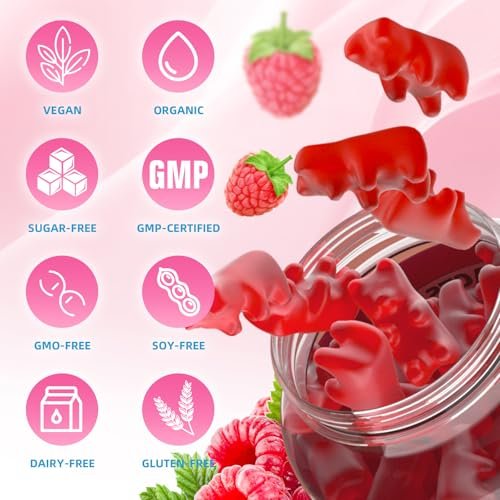 Calcium Citrate Gummies, Zuckerfrei, 1000 mg Calciumcitrat für gesunde Muskeln, Absorption Calcium Supplement für Erwachsene & Kinder, Himbeer, 60 Stück
