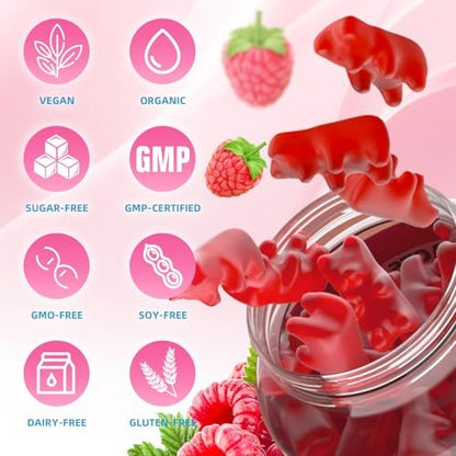 Calcium Citrate Gummies, Zuckerfrei, 1000 mg Calciumcitrat für gesunde Muskeln, Absorption Calcium Supplement für Erwachsene & Kinder, Himbeer, 60 Stück