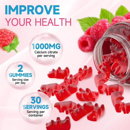 Calcium Citrate Gummies, Zuckerfrei, 1000 mg Calciumcitrat für gesunde Muskeln, Absorption Calcium Supplement für Erwachsene & Kinder, Himbeer, 60 Stück