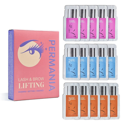PERMANIA Wimpernlift-Set, 15-teilig, getrennte Schritte Lotion für Salon oder zu Hause für Wimpern-Perm und Brauen-Laminierung (ohne Werkzeuge)