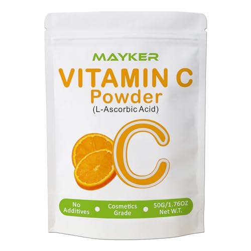 MAYKER Ultrafeines Vitamin C Pulver für das Gesicht, 1,76 oz, Reines kosmetisches L-Ascorbinsäure-Pulver für DIY-Hautpflege, Seren & Cremes