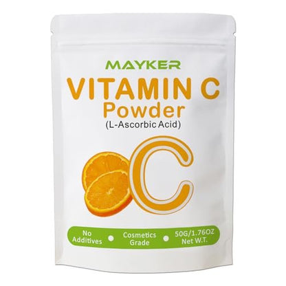 MAYKER Ultrafeines Vitamin C Pulver für das Gesicht, 1,76 oz, Reines kosmetisches L-Ascorbinsäure-Pulver für DIY-Hautpflege, Seren & Cremes