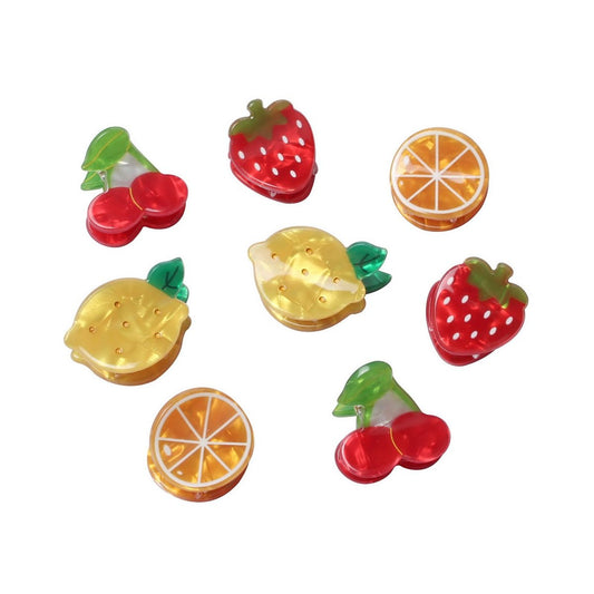 8 Mini Frucht-Haarclips für Mädchen – Süße Kirsch-, Zitronen-, Erdbeer- und Orangen-Clips – Sommer-Haarschmuck