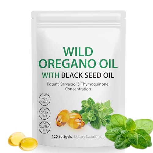 Bio-Öl aus Oregano Softgels, 120 Kapseln - 2-in-1: 6000mg Oreganoöl mit Schwarzkümmelöl 200mg, pflanzlich, organisch, Non-GMO & Immununterstützung