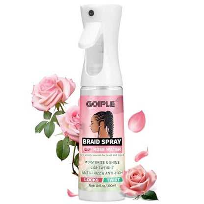 10 fl oz Braid Spray Rose Mint für Dreads, Dreadlocks, Locks – Rosenwasser-Spray für juckende Kopfhaut, Glanz & Leichtigkeit für stumpfes Haar, Twists, Cornrows, Box Braids Feuchtigkeitsspray, Rosenwasser für alle Haartypen