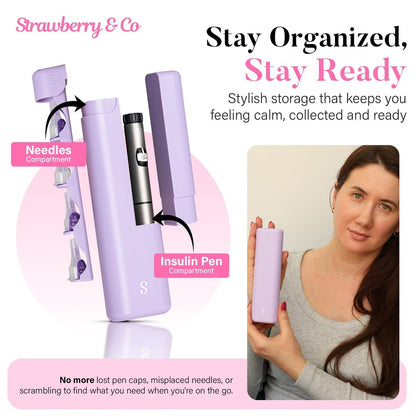 STRAWBERRY & CO Insulin-Kühler-Reiseetui mit integriertem Sharps-Behälter – Temperaturkontrollierter Organizer für Diabetiker – TSA-geprüfte Aufbewahrung für Ozempic, Insulin-Pens & Nadeln – Kompakt & auslaufsicher (Lila, Klein)