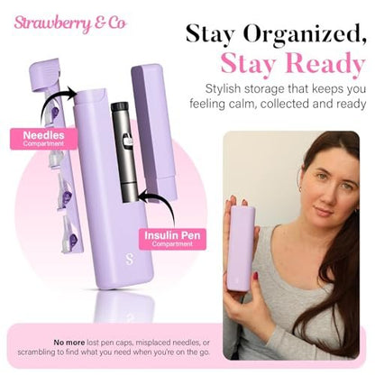 STRAWBERRY & CO Insulin-Kühler-Reiseetui mit integriertem Sharps-Behälter – Temperaturkontrollierter Organizer für Diabetiker – TSA-geprüfte Aufbewahrung für Ozempic, Insulin-Pens & Nadeln – Kompakt & auslaufsicher (Lila, Klein)