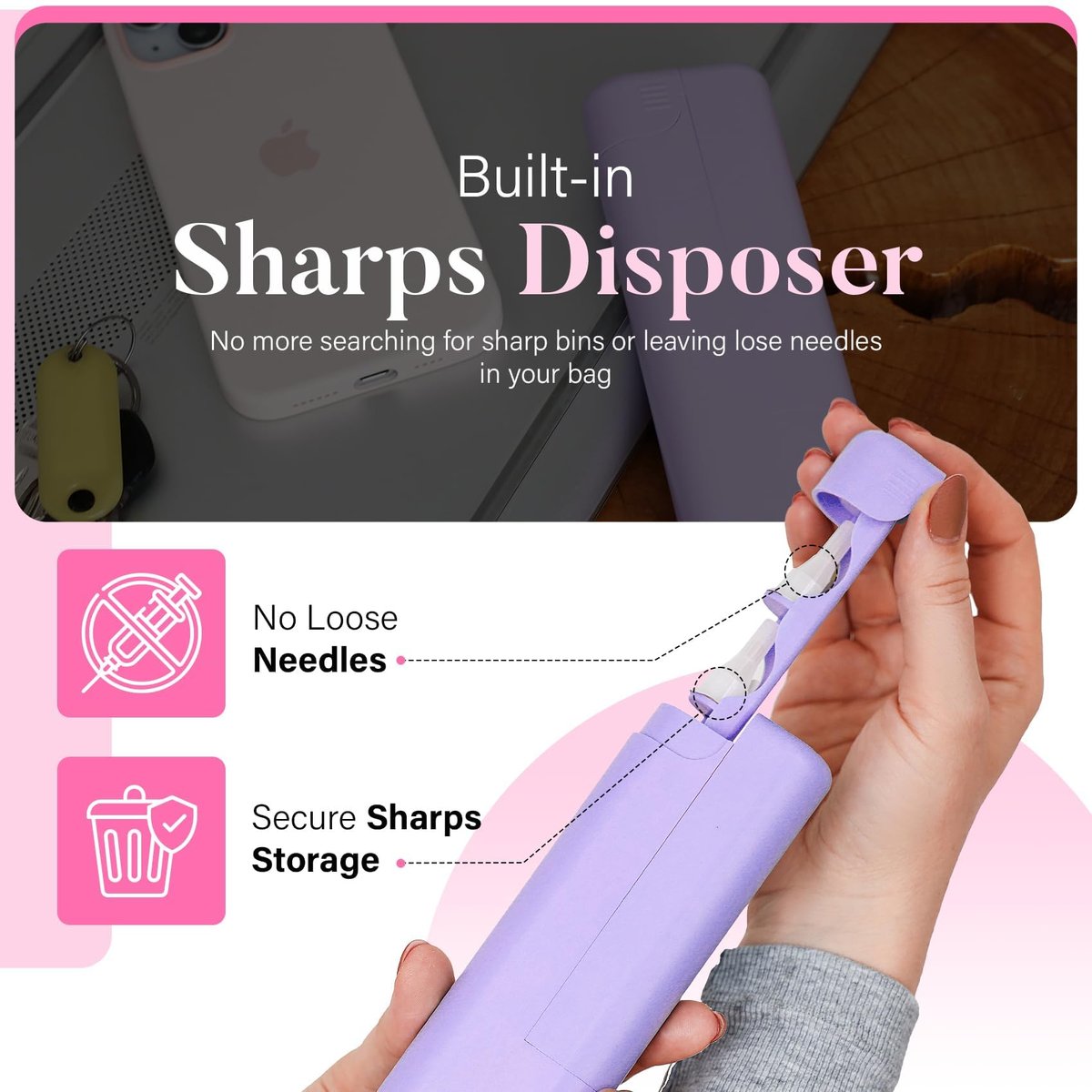 STRAWBERRY & CO Insulin-Kühler-Reiseetui mit integriertem Sharps-Behälter – Temperaturkontrollierter Organizer für Diabetiker – TSA-geprüfte Aufbewahrung für Ozempic, Insulin-Pens & Nadeln – Kompakt & auslaufsicher (Lila, Klein)