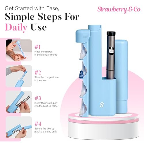 STRAWBERRY & CO Insulin-Kühl-Reiseetui mit integriertem Sharps-Behälter & Temperaturkontrolle – TSA-geprüfte Aufbewahrung für Diabetiker, Ozempic, Insulin-Pens & Nadeln – Kompakt & auslaufsicher (Blau)