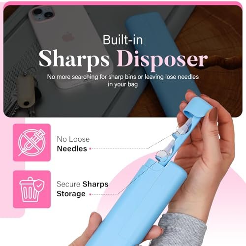 STRAWBERRY & CO Insulin-Kühl-Reiseetui mit integriertem Sharps-Behälter & Temperaturkontrolle – TSA-geprüfte Aufbewahrung für Diabetiker, Ozempic, Insulin-Pens & Nadeln – Kompakt & auslaufsicher (Blau)