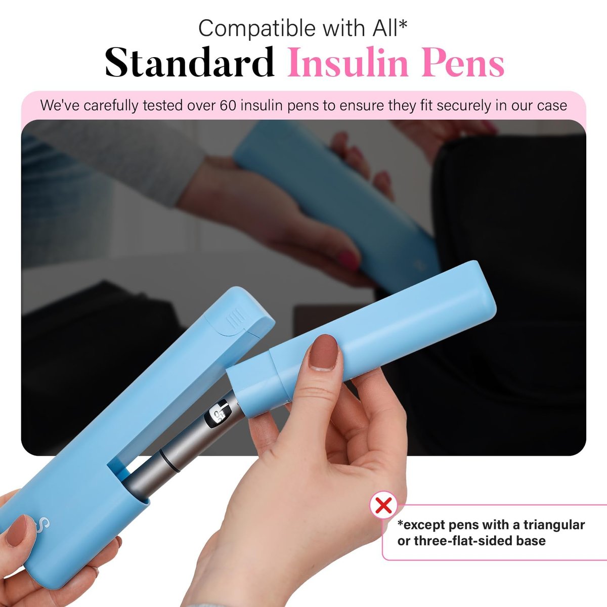STRAWBERRY & CO Insulin-Kühl-Reiseetui mit integriertem Sharps-Behälter & Temperaturkontrolle – TSA-geprüfte Aufbewahrung für Diabetiker, Ozempic, Insulin-Pens & Nadeln – Kompakt & auslaufsicher (Blau)