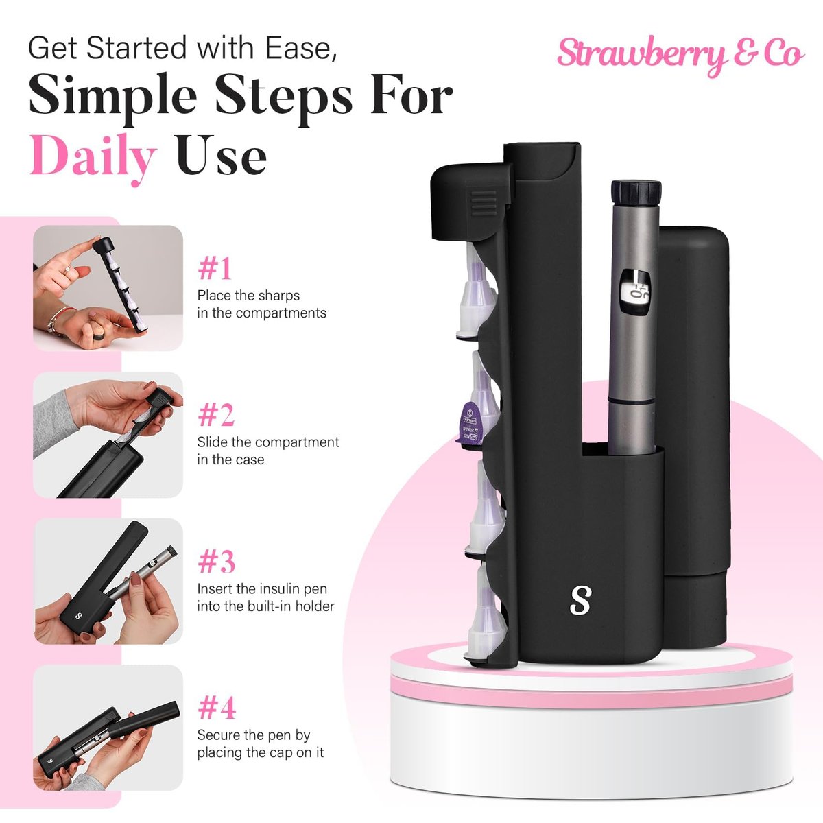 STRAWBERRY & CO Insulin-Kühl-Reiseetui – Eingebauter Sharps-Behälter & Temperaturkontrolle – TSA-geprüfte Aufbewahrung für Diabetiker – Kompakt & auslaufsicher