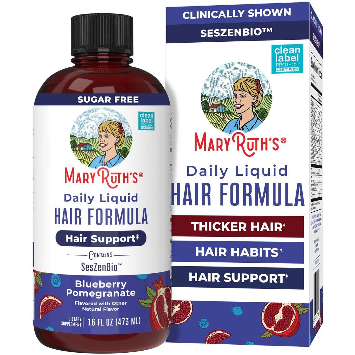 MARYRUTH'S Tägliche flüssige Haarformel | Mit 500 mg SesZenBio™ + 2.500 mcg Biotin | Vitamin C | Für dickeres, stärkeres Haar bei Frauen | Haare, Haut & Nägel | Kollagenproduktion | 473 ml
