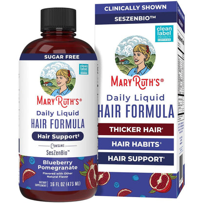 MARYRUTH'S Tägliche flüssige Haarformel | Mit 500 mg SesZenBio™ + 2.500 mcg Biotin | Vitamin C | Für dickeres, stärkeres Haar bei Frauen | Haare, Haut & Nägel | Kollagenproduktion | 473 ml