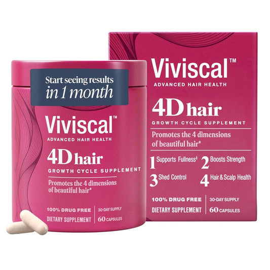 Viviscal 4D Haarwachstumszyklus Nahrungsergänzungsmittel für Frauen – Für volles, kräftiges und gesundes Haar mit Keratin, Vitamin A, Biotin, Zink – 30-Tage-Vorrat, 60 Kapseln