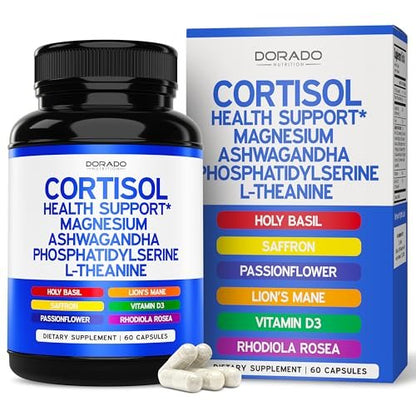 Cortisol-Supplement für Frauen und Männer mit 14-in-1-Mischung (Magnesium, Ashwagandha, L-Theanin uvm.) – Gesunder Cortisolspiegel & Ruhe – Drittanbieter-getestet, Nicht-GVO, hergestellt in USA – 60 Kapseln