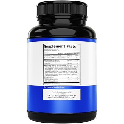 Cortisol-Supplement für Frauen und Männer mit 14-in-1-Mischung (Magnesium, Ashwagandha, L-Theanin uvm.) – Gesunder Cortisolspiegel & Ruhe – Drittanbieter-getestet, Nicht-GVO, hergestellt in USA – 60 Kapseln