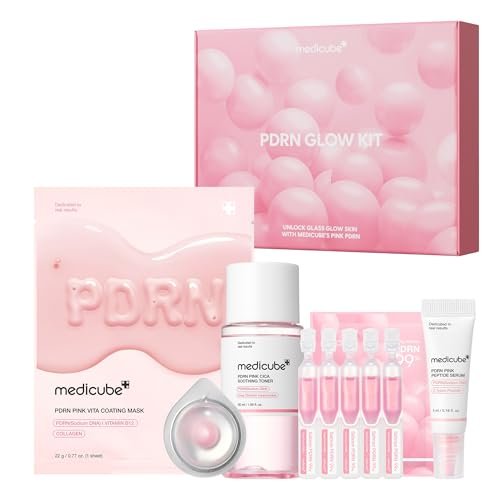Medicube Salmon DNA PDRN Trial Kit | Glass Glow Mini-Skincare-Set mit Toner, Serum & Sheet Mask für Feuchtigkeit, Straffung & Pflege | Reise- & Geschenk-Set für Frauen & Mädchen | Koreanische Hautpflege