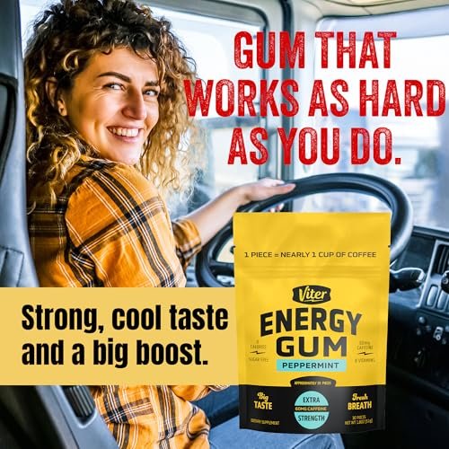 Viter Energy 60 mg Koffeinkaugummi (Pfefferminzgeschmack, 30 Stück) - Zuckerfrei, Vitamin B3, B6, B9, B12, Null Kalorien, Koffeinhaltige Energie-Kaugummis, Nootropes Fokus-Supplement für Männer & Frauen