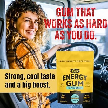 Viter Energy 60 mg Koffeinkaugummi (Pfefferminzgeschmack, 30 Stück) - Zuckerfrei, Vitamin B3, B6, B9, B12, Null Kalorien, Koffeinhaltige Energie-Kaugummis, Nootropes Fokus-Supplement für Männer & Frauen