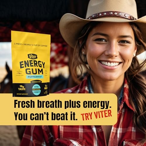 Viter Energy 60 mg Koffeinkaugummi (Pfefferminzgeschmack, 30 Stück) - Zuckerfrei, Vitamin B3, B6, B9, B12, Null Kalorien, Koffeinhaltige Energie-Kaugummis, Nootropes Fokus-Supplement für Männer & Frauen