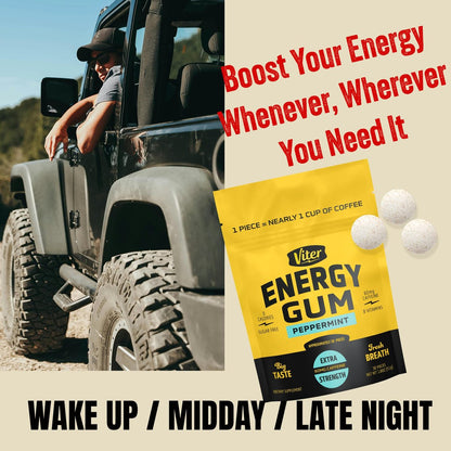 Viter Energy 60 mg Koffeinkaugummi (Pfefferminzgeschmack, 30 Stück) - Zuckerfrei, Vitamin B3, B6, B9, B12, Null Kalorien, Koffeinhaltige Energie-Kaugummis, Nootropes Fokus-Supplement für Männer & Frauen