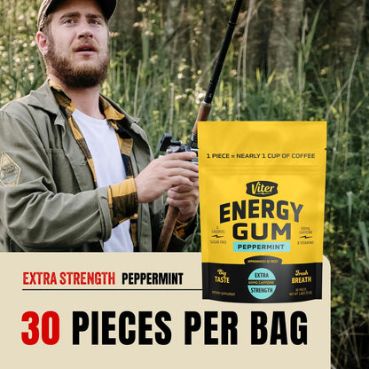 Viter Energy 60 mg Koffeinkaugummi (Pfefferminzgeschmack, 30 Stück) - Zuckerfrei, Vitamin B3, B6, B9, B12, Null Kalorien, Koffeinhaltige Energie-Kaugummis, Nootropes Fokus-Supplement für Männer & Frauen
