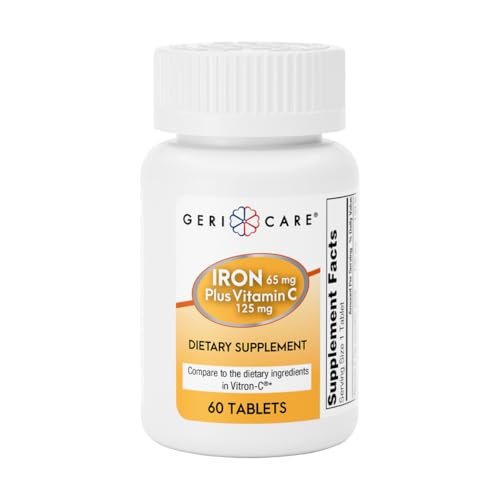 GeriCare Eisen 65 mg plus Vitamin C 125 mg Tabletten – Hochabsorbierbares Eisen zur Unterstützung bei Anämie, Bildung roter Blutkörperchen, Müdigkeitsreduktion und Immunabwehr – 60 Stück
