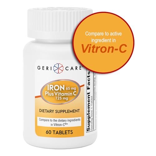 GeriCare Eisen 65 mg plus Vitamin C 125 mg Tabletten – Hochabsorbierbares Eisen zur Unterstützung bei Anämie, Bildung roter Blutkörperchen, Müdigkeitsreduktion und Immunabwehr – 60 Stück