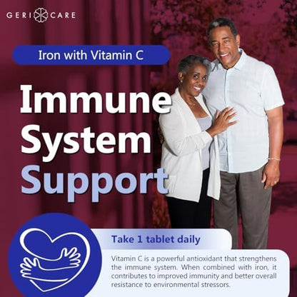 GeriCare Eisen 65 mg plus Vitamin C 125 mg Tabletten – Hochabsorbierbares Eisen zur Unterstützung bei Anämie, Bildung roter Blutkörperchen, Müdigkeitsreduktion und Immunabwehr – 60 Stück