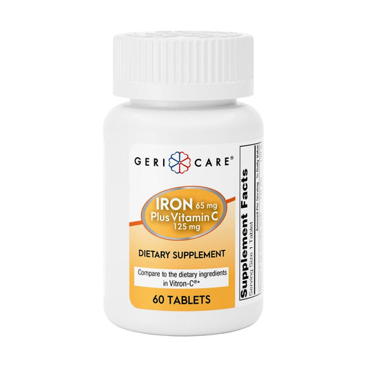 GeriCare Eisen 65 mg plus Vitamin C 125 mg Tabletten – Hochabsorbierbares Eisen zur Unterstützung bei Anämie, Bildung roter Blutkörperchen, Müdigkeitsreduktion und Immunabwehr – 60 Stück
