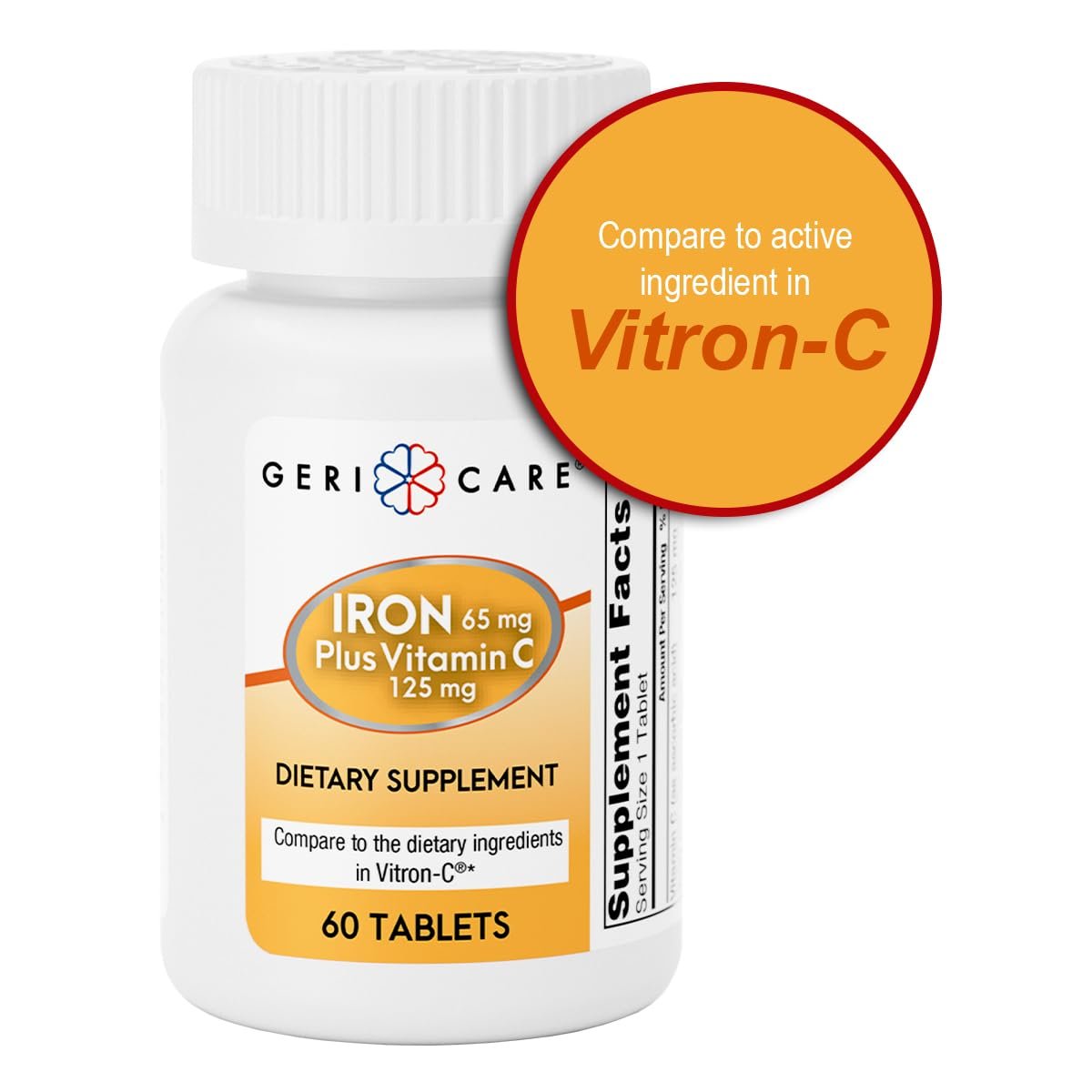 GeriCare Eisen 65 mg plus Vitamin C 125 mg Tabletten – Hochabsorbierbares Eisen zur Unterstützung bei Anämie, Bildung roter Blutkörperchen, Müdigkeitsreduktion und Immunabwehr – 60 Stück