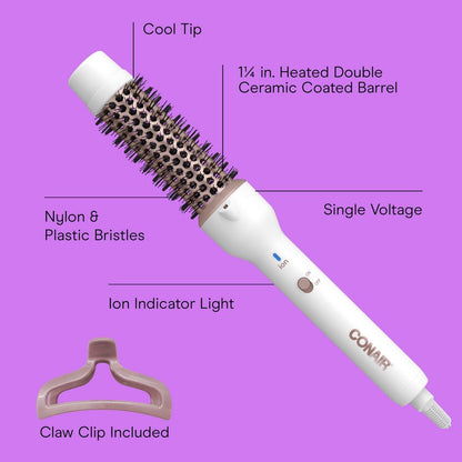 Conair Doppel-Keramik 1¼-Zoll Thermo-Rundbürste – Heizbare Rundbürste für Volumen, Locken und Wellen – Keramik-Technologie vermeidet schädliche Hot Spots für glattes, glänzendes Haar