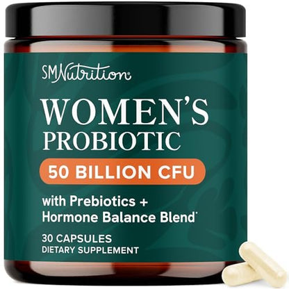 Probiotika für Frauen | 50 Milliarden KBE für Vaginal-, pH-Gleichgewicht und Verdauungsgesundheit | Weibliche Probiotika mit Präbiotika und Hormonausgleichsmischung | Haltbar | Vegan, Glutenfrei | 30 Kapseln