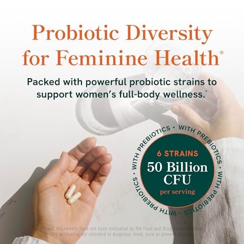 Probiotika für Frauen | 50 Milliarden KBE für Vaginal-, pH-Gleichgewicht und Verdauungsgesundheit | Weibliche Probiotika mit Präbiotika und Hormonausgleichsmischung | Haltbar | Vegan, Glutenfrei | 30 Kapseln