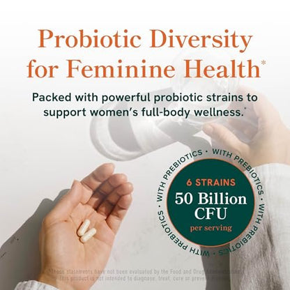 Probiotika für Frauen | 50 Milliarden KBE für Vaginal-, pH-Gleichgewicht und Verdauungsgesundheit | Weibliche Probiotika mit Präbiotika und Hormonausgleichsmischung | Haltbar | Vegan, Glutenfrei | 30 Kapseln