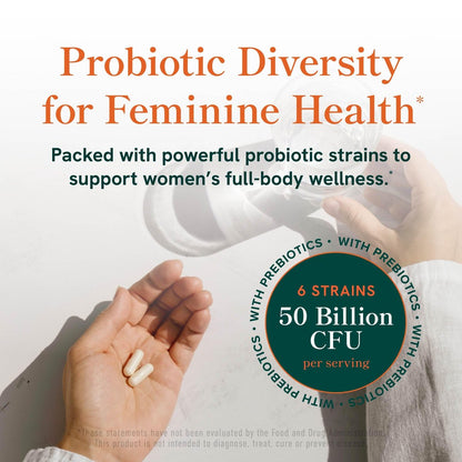 Probiotika für Frauen | 50 Milliarden KBE für Vaginal-, pH-Gleichgewicht und Verdauungsgesundheit | Weibliche Probiotika mit Präbiotika und Hormonausgleichsmischung | Haltbar | Vegan, Glutenfrei | 30 Kapseln