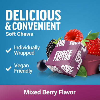 Force Factor Ultimate Magnesium – 330 mg Magnesium Glycinat & Citrat, Vegan, Glutenfrei, Mixed Berry, 60 Soft Chews