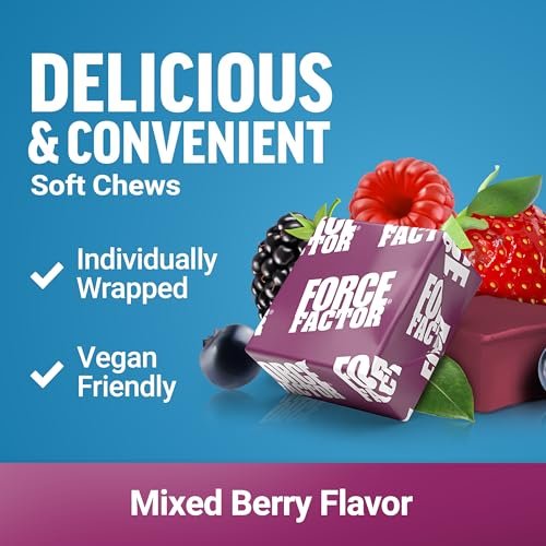 Force Factor Ultimate Magnesium – 330 mg Magnesium Glycinat & Citrat, Vegan, Glutenfrei, Mixed Berry, 60 Soft Chews
