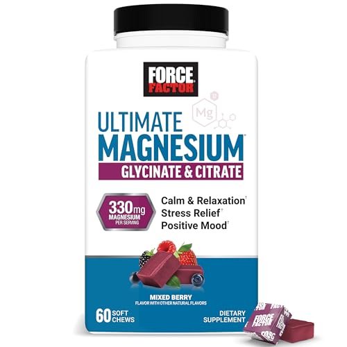 Force Factor Ultimate Magnesium – 330 mg Magnesium Glycinat & Citrat, Vegan, Glutenfrei, Mixed Berry, 60 Soft Chews