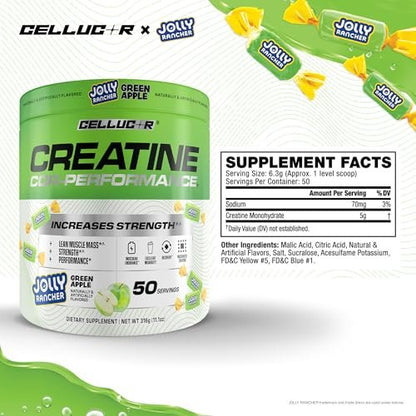 Cellucor Kreatinpulver, Jolly Rancher Grüner Apfel - Steigert Kraft, Magermasse & Ausdauer, mikronisiertes Kreatin für schnelle Aufnahme, 5 g Kreatin pro Portion, 50 Portionen